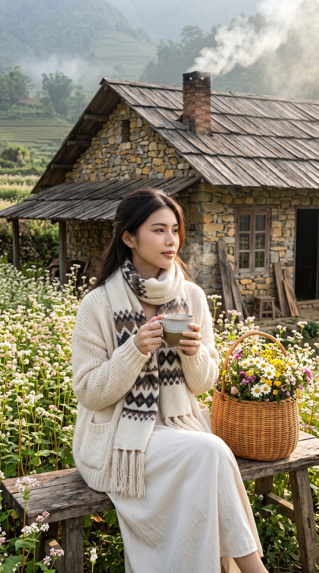 Bình Yên Bên Hiên Nhà Đá Giữa Mùa Hoa
